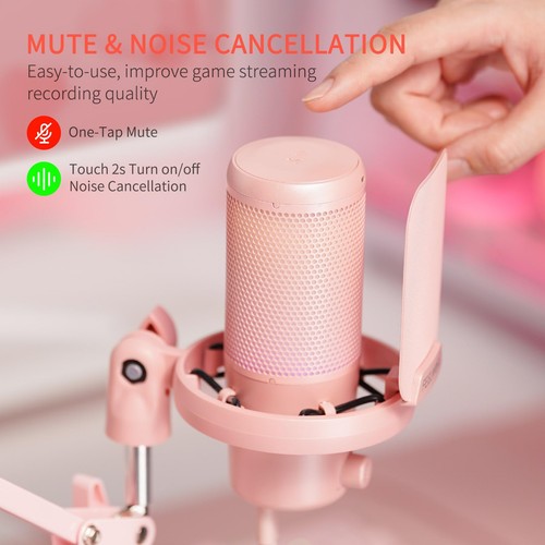 VM1 Pink Gaming PC USB Microphone Condenser Mic with Noise Cancellation Mute ... - 第 2/7 張圖片