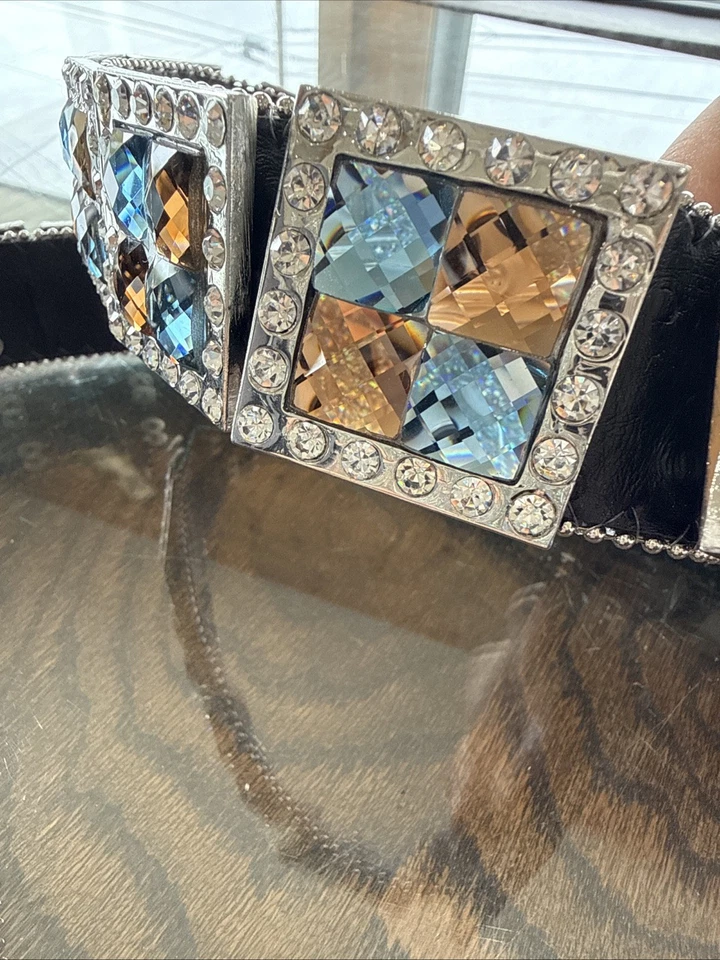 Cinturón WB ATLAS - Talla Mediana Cuero Marrón Profundo - Azul Claro y Piedras Ámbar - Cebra Foto 3 de 4