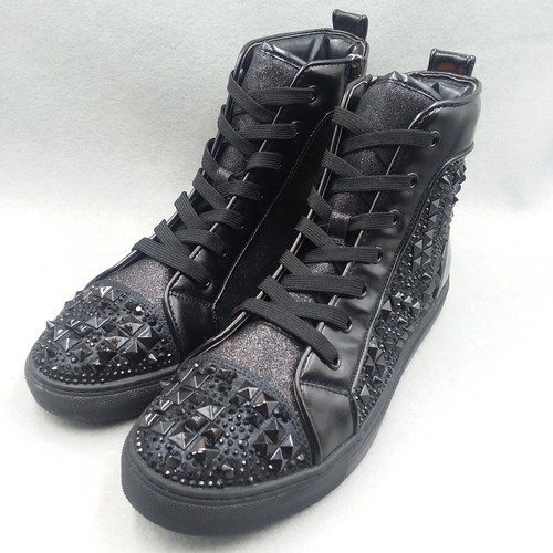 Steve Madden Headlines Studded High Top Sneakers Black Rhinestone Mens 10M - Picture 2 of 13