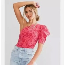 Free People Bodysuit Pink Rose Floral One Shoulder Somethin Bout You Size XS NWT