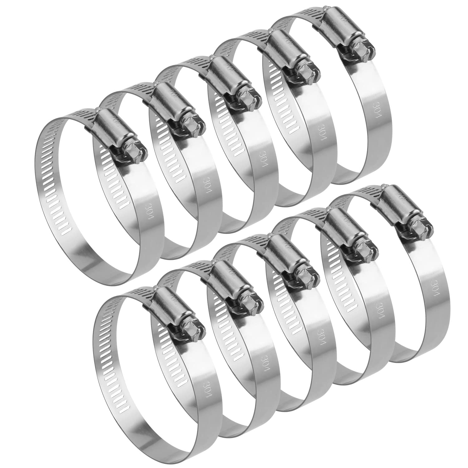 10 Pcs 2.5 Inch Adjustable Stainless Steel Auto Duct Clamps