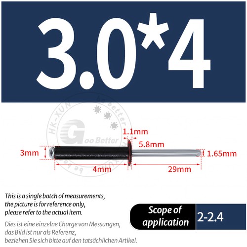POP RIVETS ALUMINIUM BODY STEEL MANDREL OPEN END DOME HEAD 2mm 2.4mm 4mm - 6.4mm - Picture 120 of 174