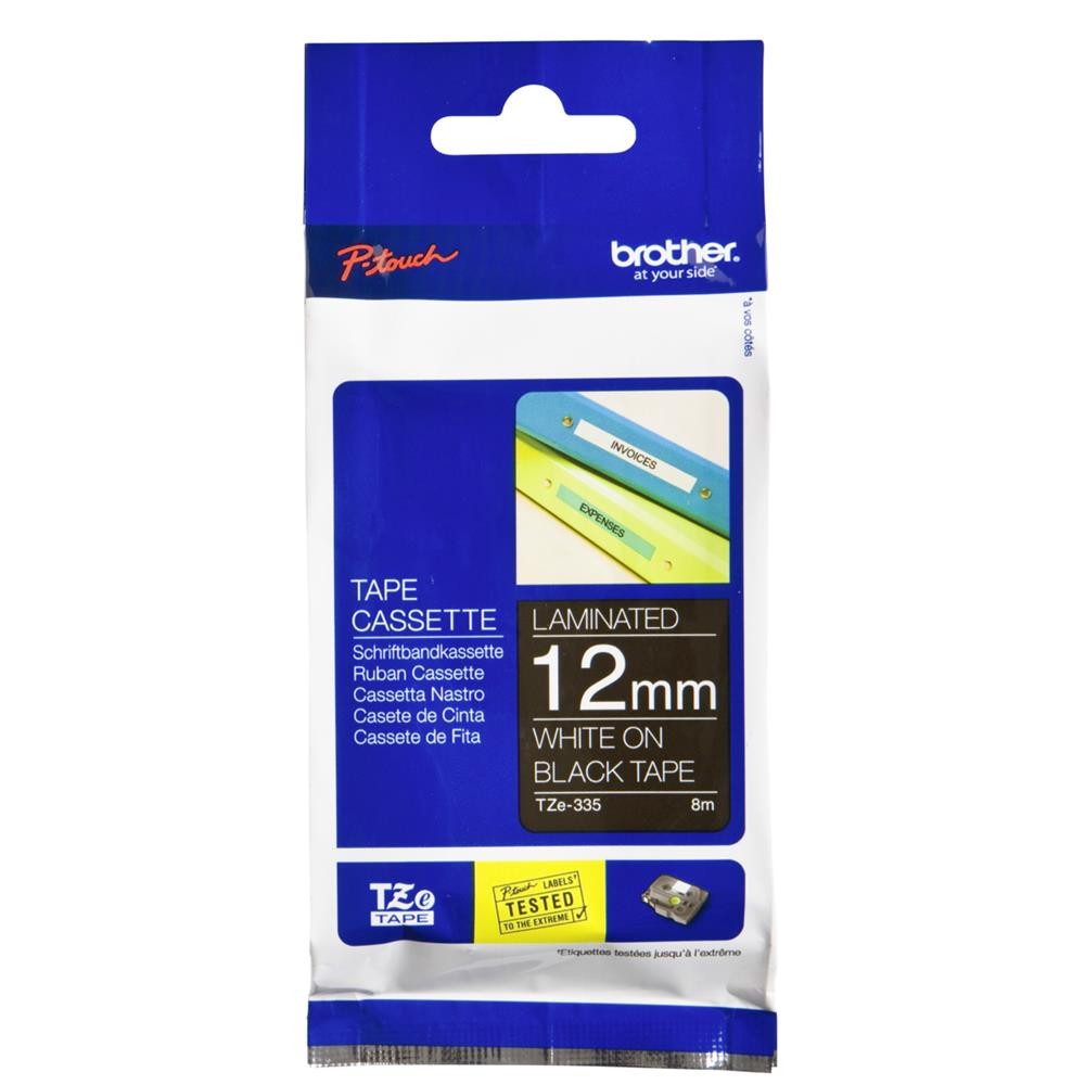 Brother TZe335 - Laminiertes Klebeband - Wei auf Schwa 4390₽