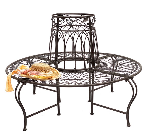 Rundbank Metall Wetterfest Braun Ø 130 Cm Baumbank 96003 Gartenbank Parkbank-image