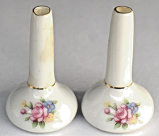 Pair Vintage Porcelain Signed Occupied Japan Floral Roses Dollhouse 1:12 Vases