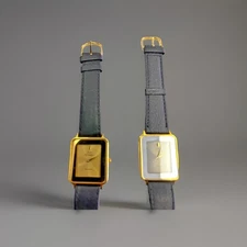 Vintage Men Tank  Slim Black Rectangular Dress Watch