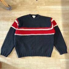 J.Crew Hand Knit Sweater XL Navy Wool Striped Classic Designed Used