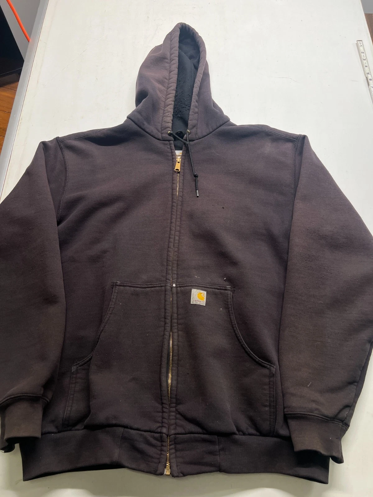Carhartt Sweatshirt Hoodie Brown Full Zip Thermal Lined Workwear Mens Sz Large