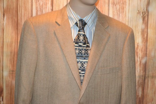John Nordstrom Signature Men Herringbone Loro Piana Cashmere Beige Blazer Sz 46L - Picture 3 of 13