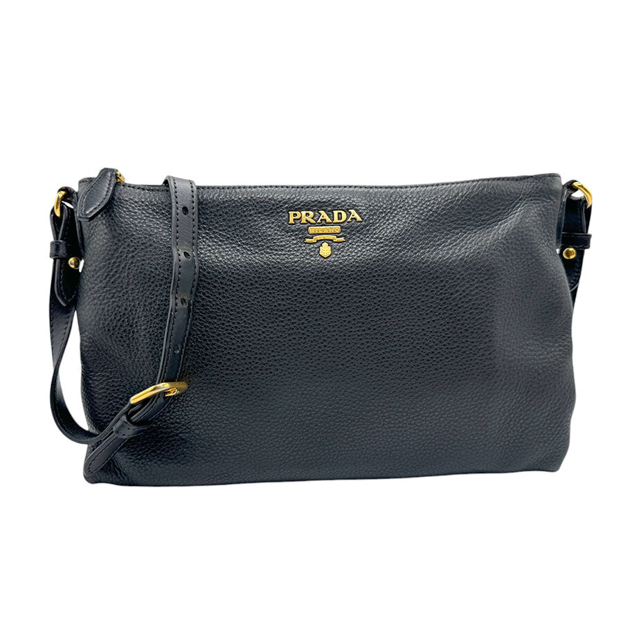 Auth PRADA Logo Shoulder Bag Black Leather/Goldtone - z2315 Auth PRADA Logo Shoulder Bag Black Leather/Goldtone - z2315