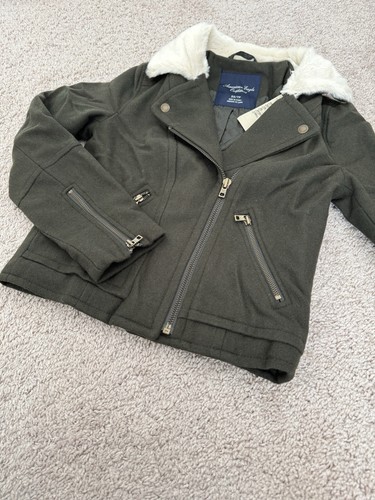NWT American Eagle Wool Blend Jacket Womens Sz S Olive Green Quilted Lining - Picture 4 of 10