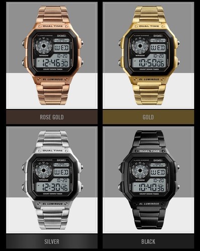 Men Digital LED Watch Date Waterproof Stainless Steel Military Sport Wrist Watch - Picture 5 of 15