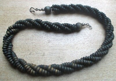 Collier 3 Rangs Perles De Bois Vert Et Beige - Bijou Vintage Bohème, Occasion Parfait état, Matière Bois