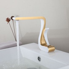 Bathroom Basin Faucet Deck Mount Single Handle Hole White Mixer Brass Vanity Tap