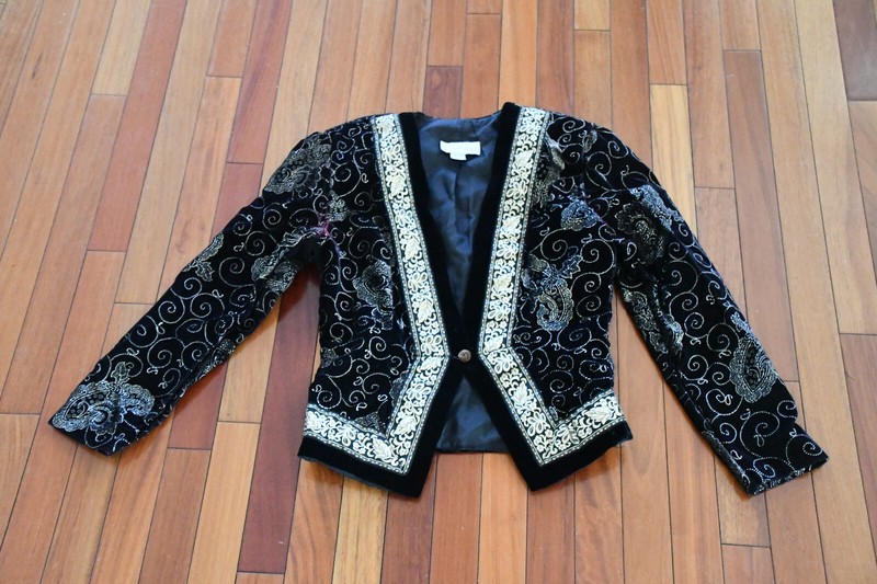 Scott Mcclintock Vintage Black Velvet Gold Glitter Victorian Retro Jacket Sz 4