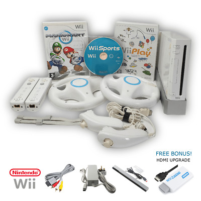 Nintendo Wii Console Mario Kart Bundle - 2 Controllers & Wheels