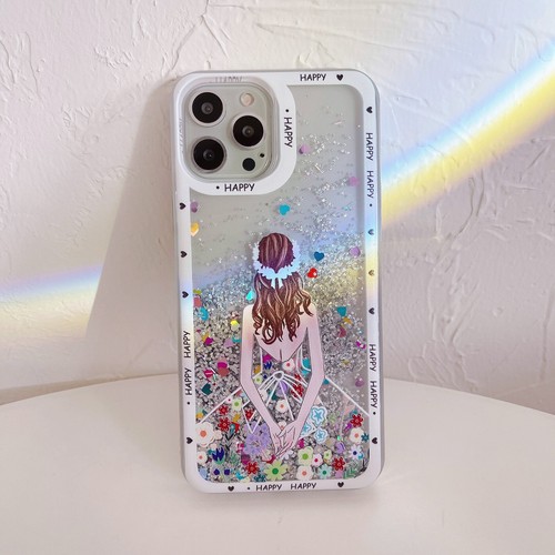 Case For Various Phone Cartoon Back Shadow Girl Liquid Bling Quicksand Cover - Picture 12 of 13