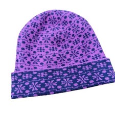 Lands' End Purple and Black Patterned Wool Blend Beanie