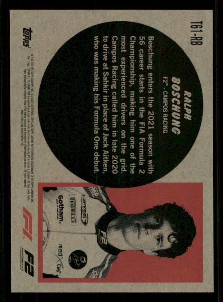 2021 Topps Chrome Formula 1 '61 Topps Sports Cars #T61RB Ralph Boschung - Image 2 of 2