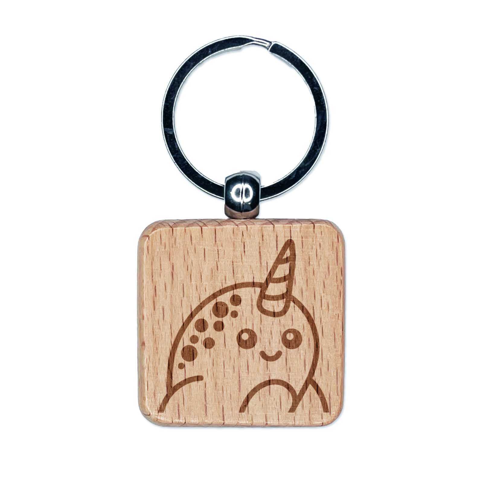 Narwhal Engraved Wooden Keychain Charm with Peeking Design  