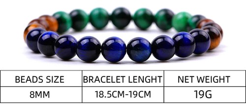 Tiger Eye Stone Elastic Bracelet Peacock Feather Creative Green Yellow Blue - Picture 4 of 33