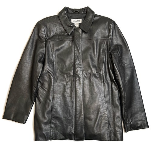 Alfani Leather Black Zipper Jacket L 