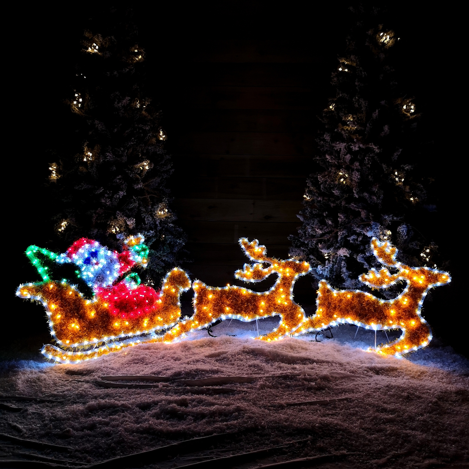 2.3m LED Tinsel Santa with Sleigh and Reindeer Rope Light Christmas