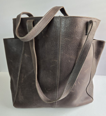 Duluth Trading Co Brown Raw Leather Handbag Tote Bag Shoulder Straps Pockets