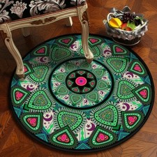 Round Carpet Area Rug Small Retro Floor Mat Mandala Soft Antislip Home Decor