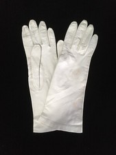 Vintage White French Kid Leather Silk Lined Gloves Size 6.5 Medium 11" Long