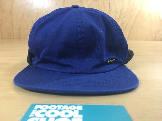 Supreme Small Box Logo Waxed Ear Flap Cap Sz Small/Medium Blue Black TNF PCL CDG