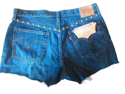 Levi's 501 Women High Rise Cut Off Denim Jean Short Dark Wash