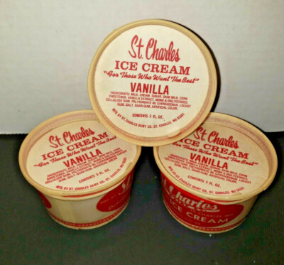 Vitnage St. Charles 3 oz Ice Cream Cup Vanilla Lid Lot of 3 New Old Stock