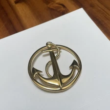 Signed Ship Rope Anchor Pin Brooch Gold Tone Nautical Sailor Napier