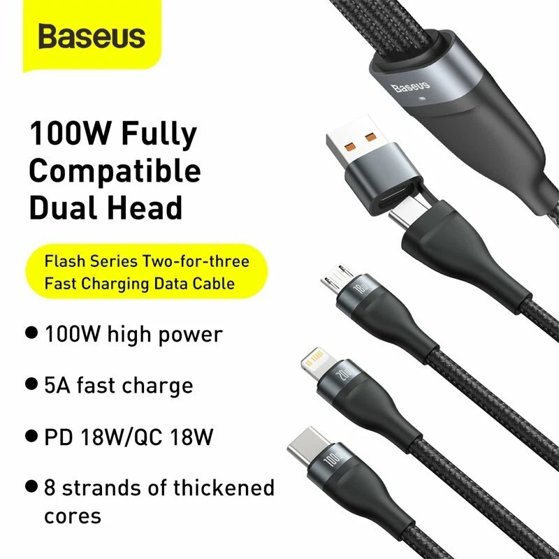 Baseus 100W 5in1 USB C Kabel Schnell Handy Ladekabel Für iPhone 15 Samsung S21 - Bild 2 von 4