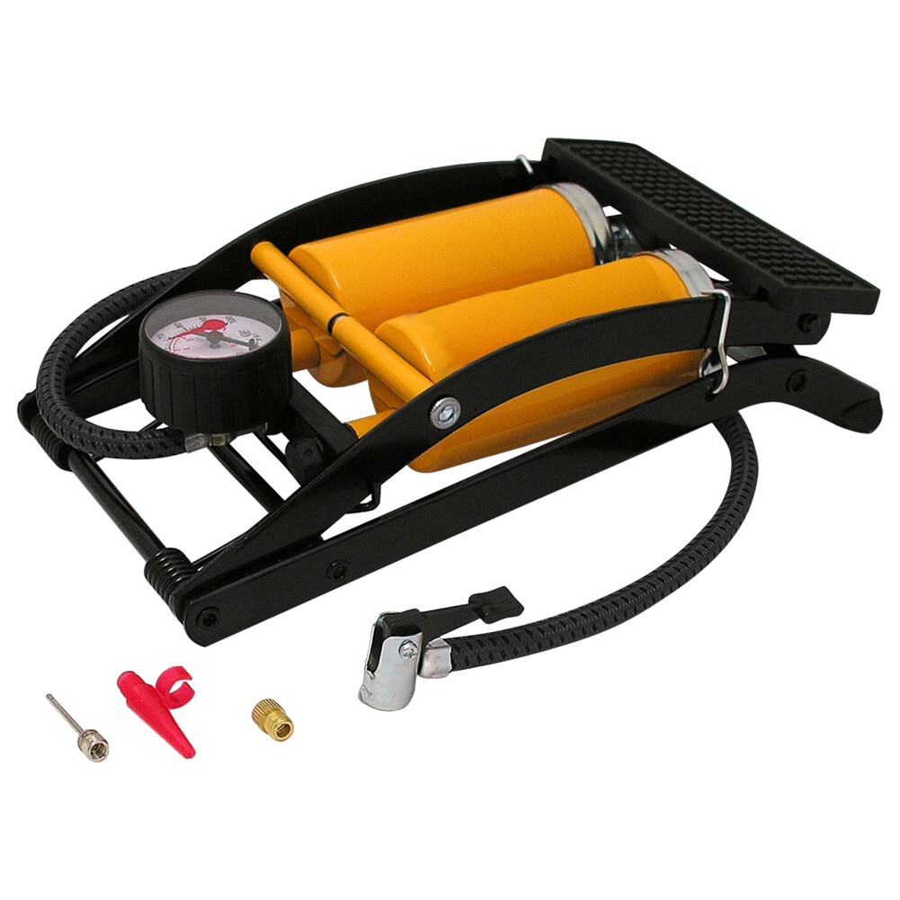 Double Barrel Cylinder Foot Pump Air Inflater Car Bicycle Bike Tyre Pool Ball