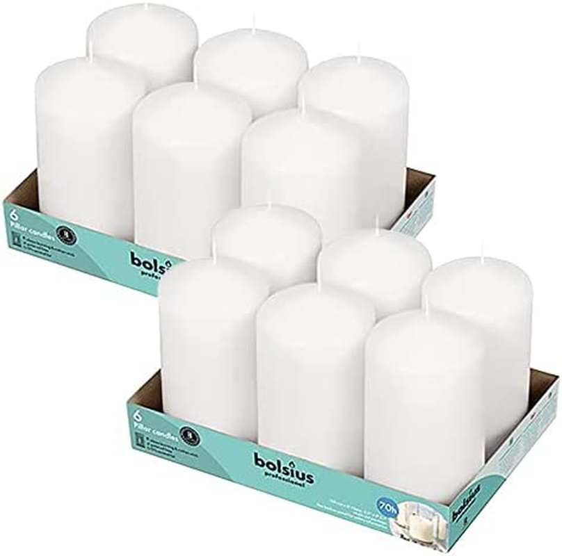 12 White Pillar Candles Bulk 3X6 Inches Candle Set 70+ Hours Clean
