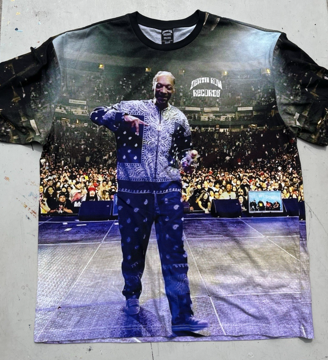 FILA T Shirt Uomo Death Row Records Multicolore Snoop Dogg 3XL Anni 90 Rap LBC All Over