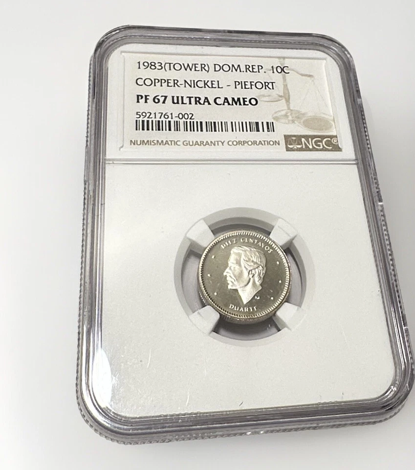 1983 🇩🇴 DOMINICAN REPUBLIC 🇩🇴 10C "TOWER" "PIEFORT" PF-67 UC - Image 2 of 4