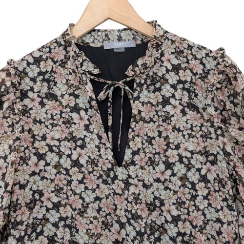 Tart Floral Mini Dress Black Multicolor 3/4 Sleeve Pleated Keyhole Neck Size XS - Picture 3 of 12