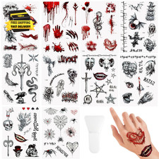 10-Sheet Large-Size Halloween Skull Temporary Tattoos with Soft Scraper, Waterpr