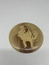 Early 1900s Antique Celluloid Over Tin Photo Medallion Baby Photo 6"