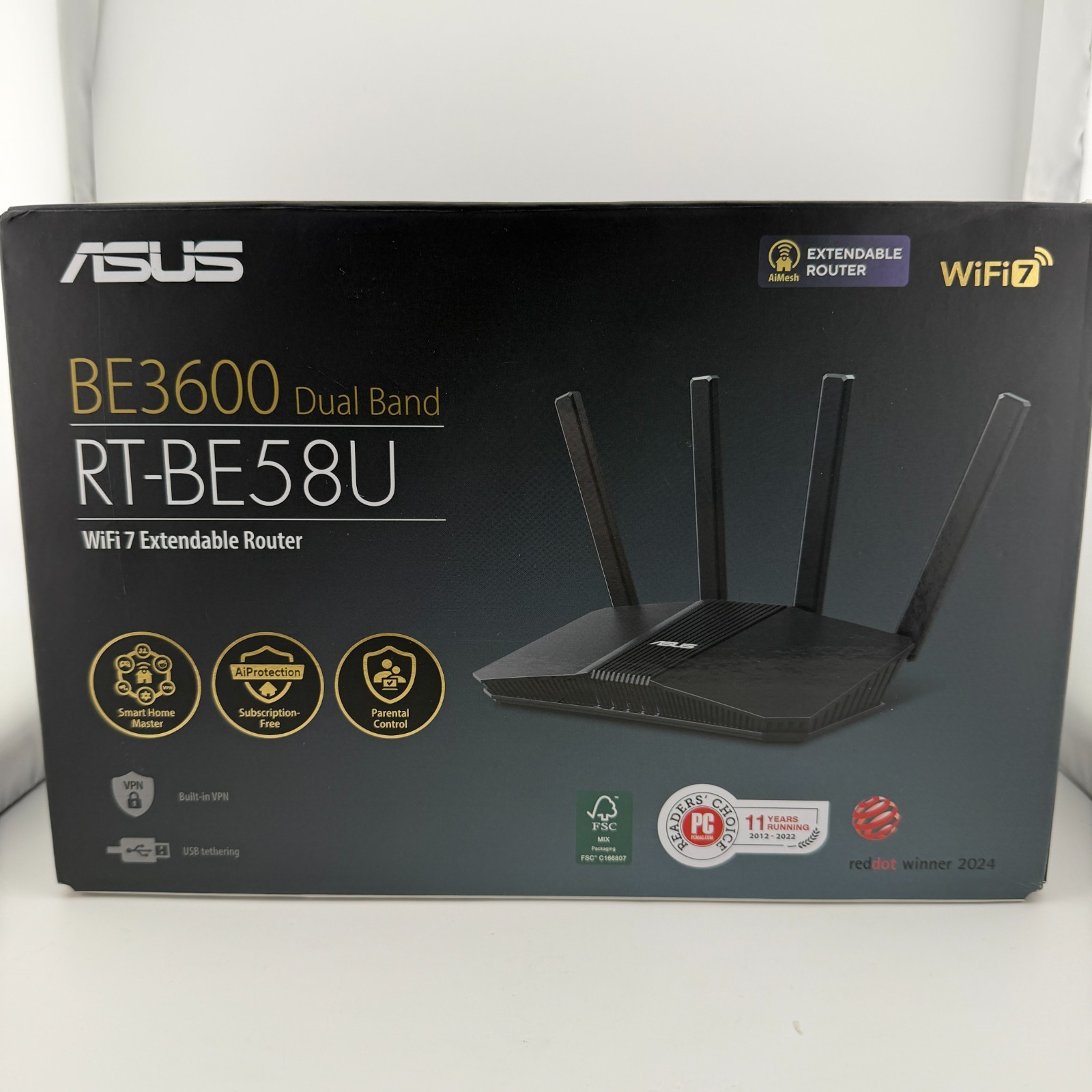 Asus Rt-Be58U Wifi 7 Aimesh Extendable Router, 4K-Qam, Mlo, Ai Detection 9K