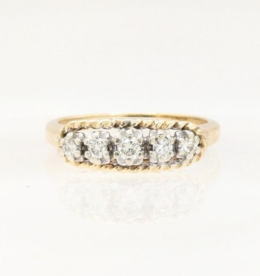 14K massives zweifarbiges Gold 3g Diamant Seil Twist Lünette durchbrochene Arbeit Bandring Größe 6