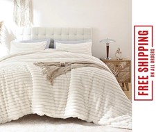 Frye 2" Solid Channel Luxury Faux Fur Comforter 3 Piece Queen Set, Reversible