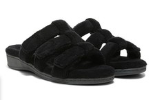 Vionic Snooze Slipper Sandal Black Fluffy Size 12