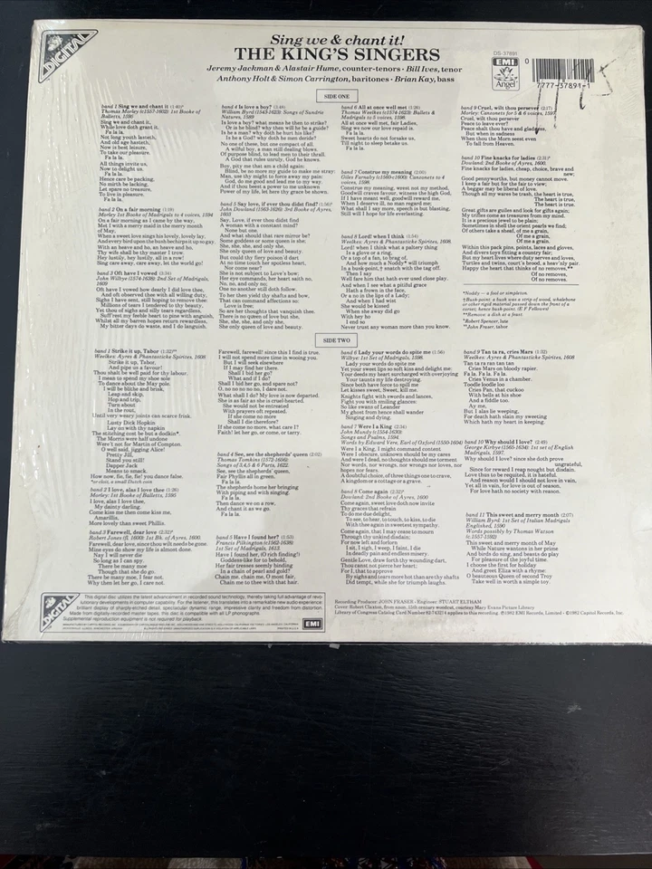 The King's Singers - Sing We & Chant It - English Madrigals [Angel EMI DS-37891] - Image 2 of 4