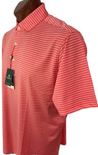 DONALD ROSS Golf Classic S/S WICKING UPF 50 POLO SZ L STRIPE-PAPRIKA/WHITE