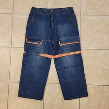 VTG 90s Marithe Francois Girbaud Shuttle Jeans Sz 40 Blue Orange Straps Baggy