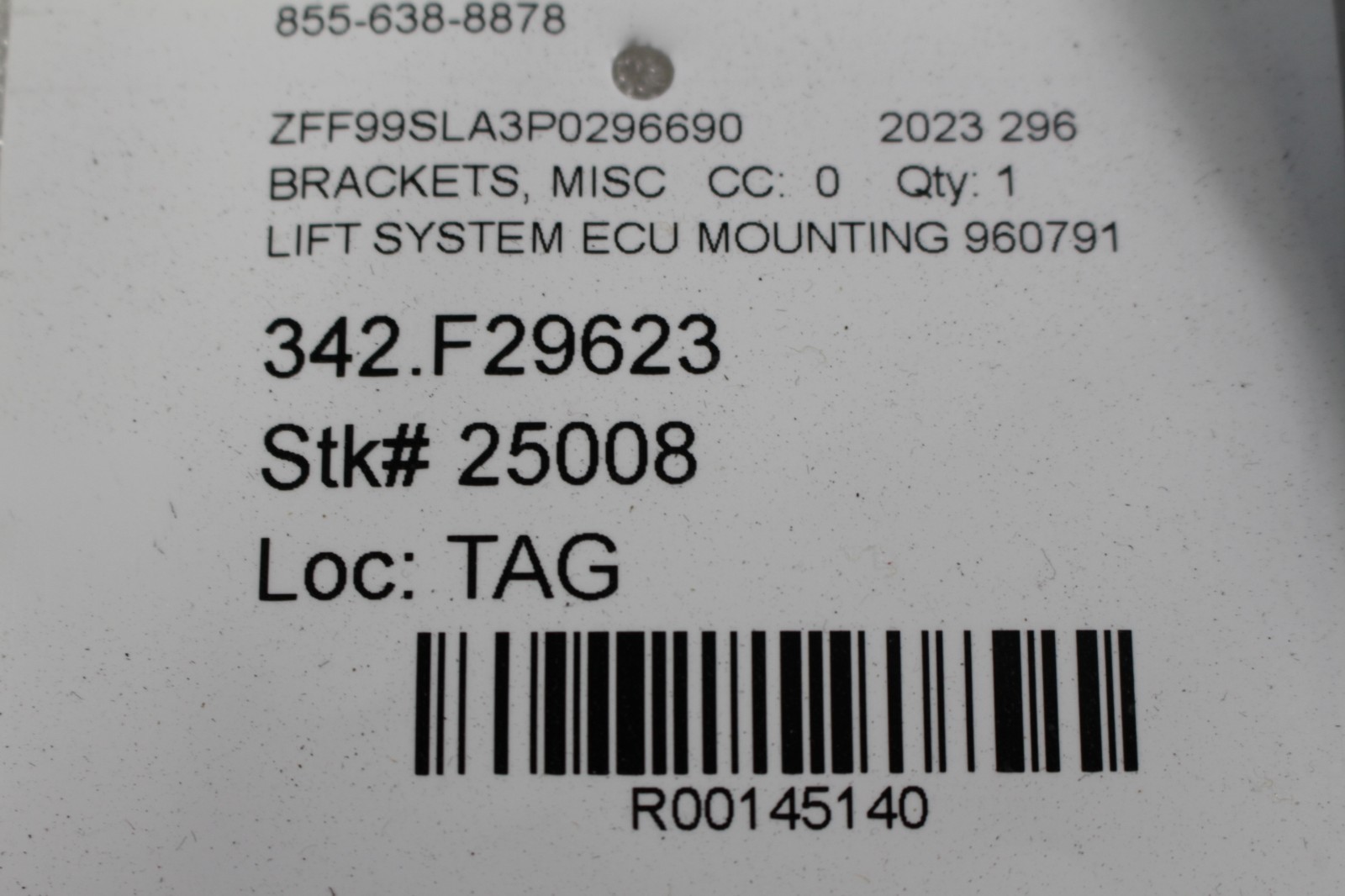 Ferrari 296 GTB, Lift System ECU Mount  Bracket, Used, P/N 960791